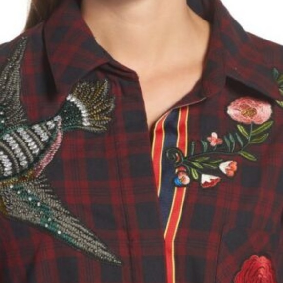 Sam Edelman Patch Embellished Plaid Sleep Shirt - Picture 3 of 8